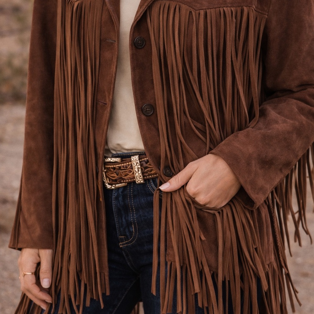 1970 Brown Super Long Fringe Suede Jacket VINTAGE WESTERN SIZE 40 OOAK - Picture 6 of 16